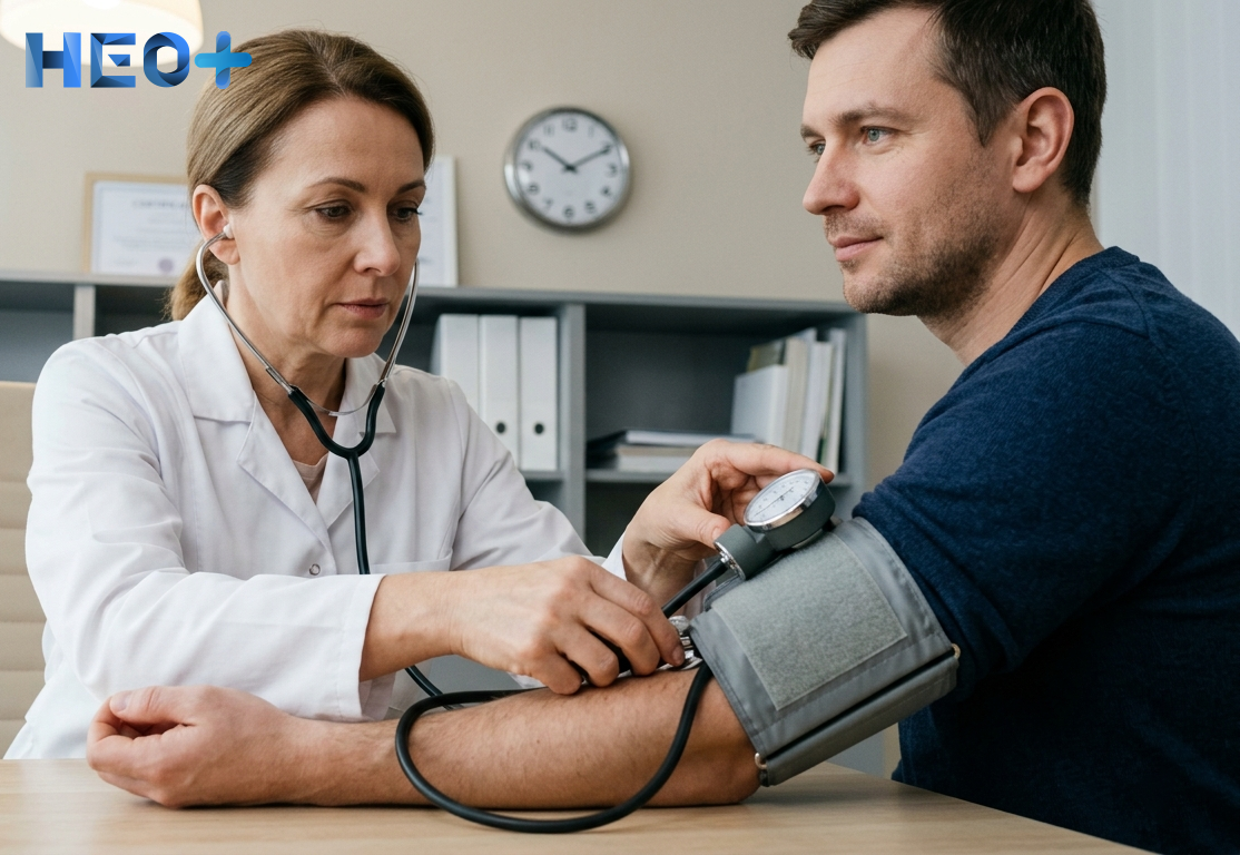 Врач измеряет давление пациента